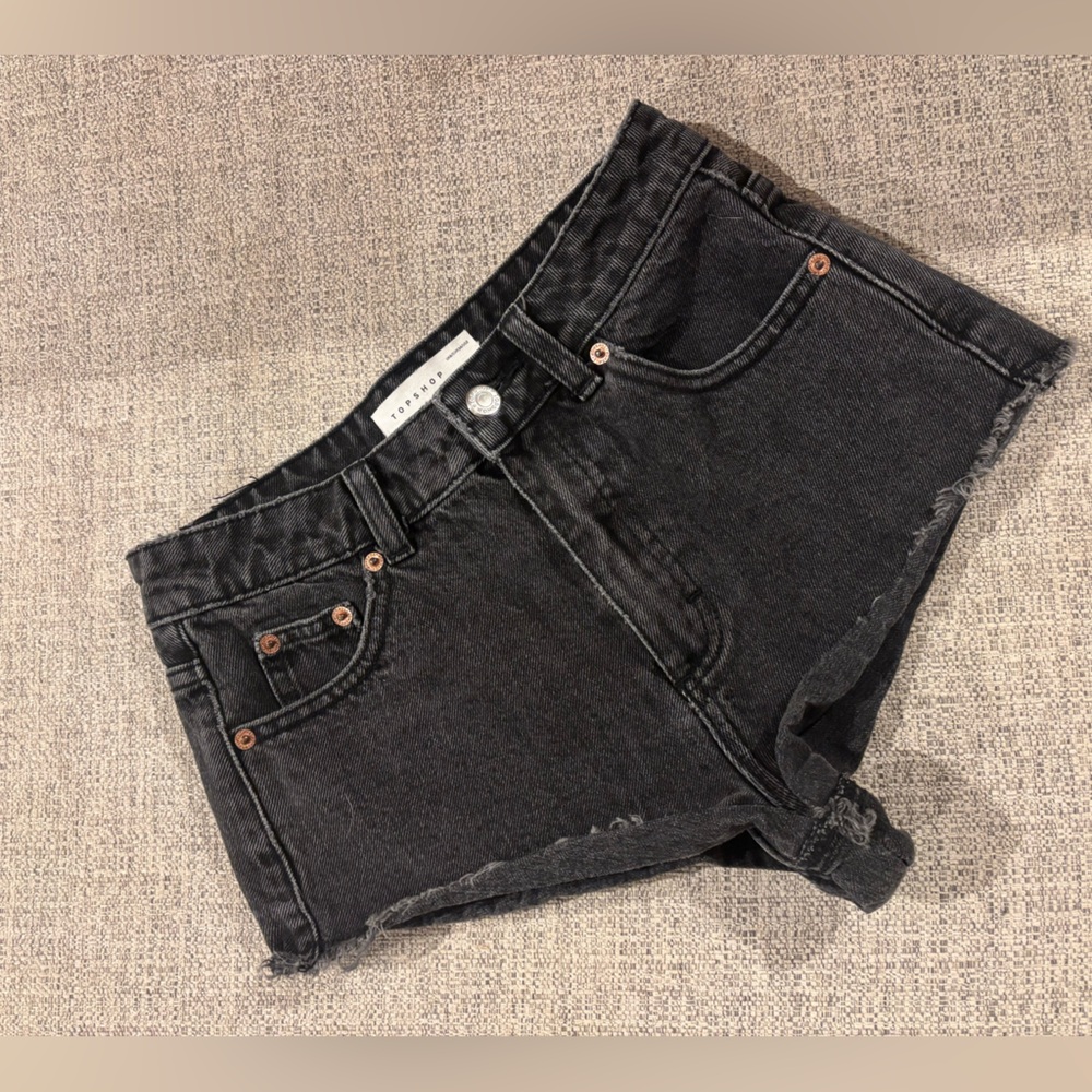 Topshop Black High Waisted Denim Shorts | Raw Hem